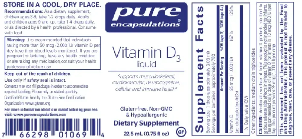 Pure Encapsulations Vitamin D3 Liquid back