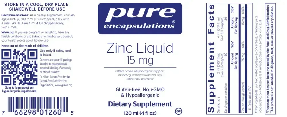 Pure Encapsulations Zinc Liquid 15mg back