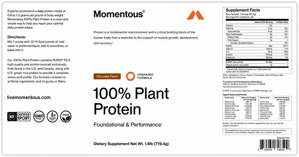 Momentous 100% Plant Protein- Chocolate back