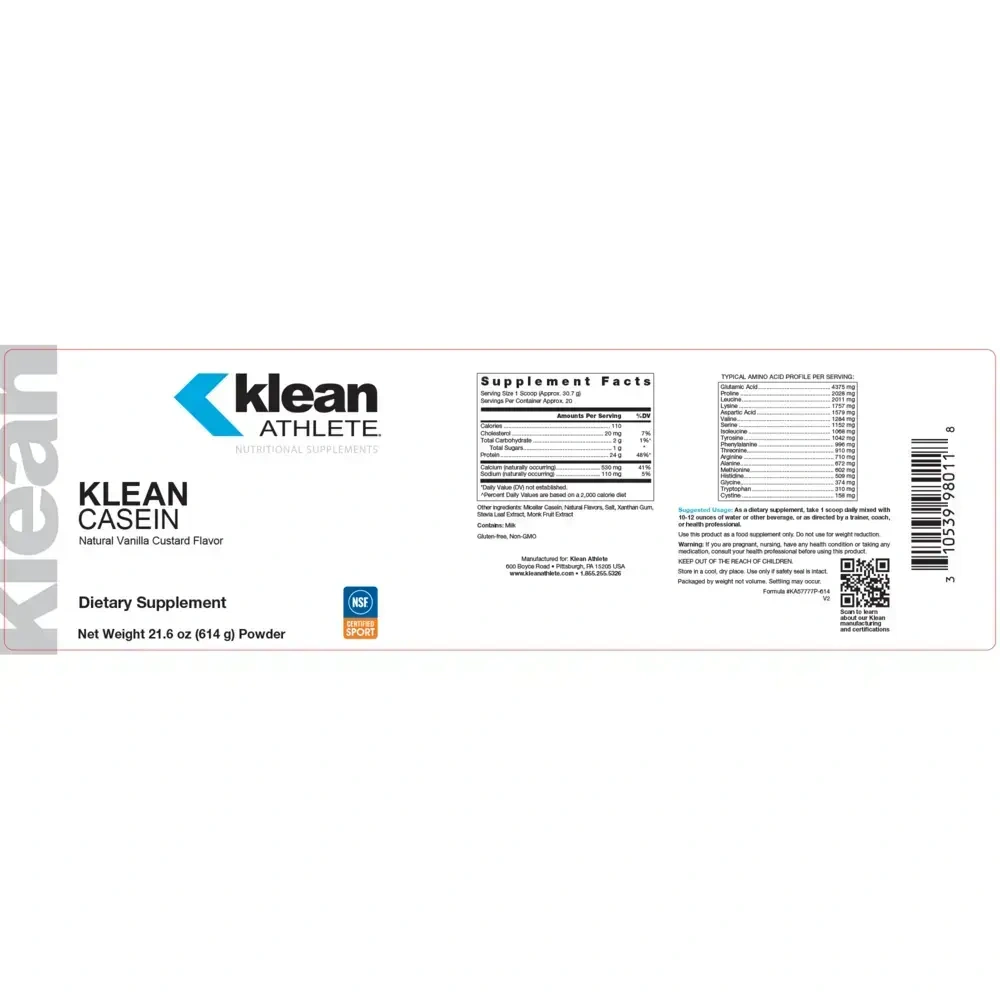 Klean Athlete Klean Casein- Vanilla Custard back
