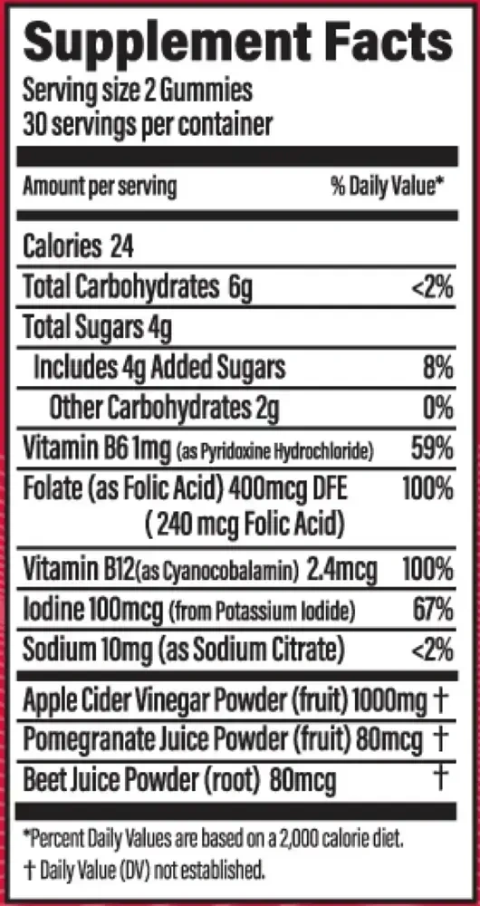 Apple Cider Vinegar Gummies label