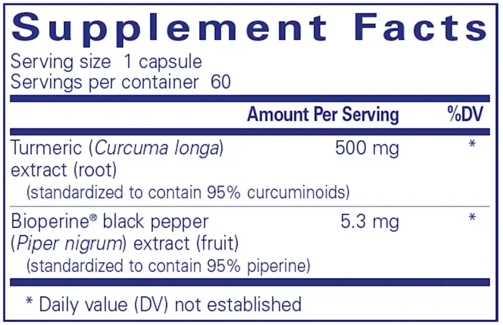 Pure Encapsulations Curcumin 500 w/Bioperine label