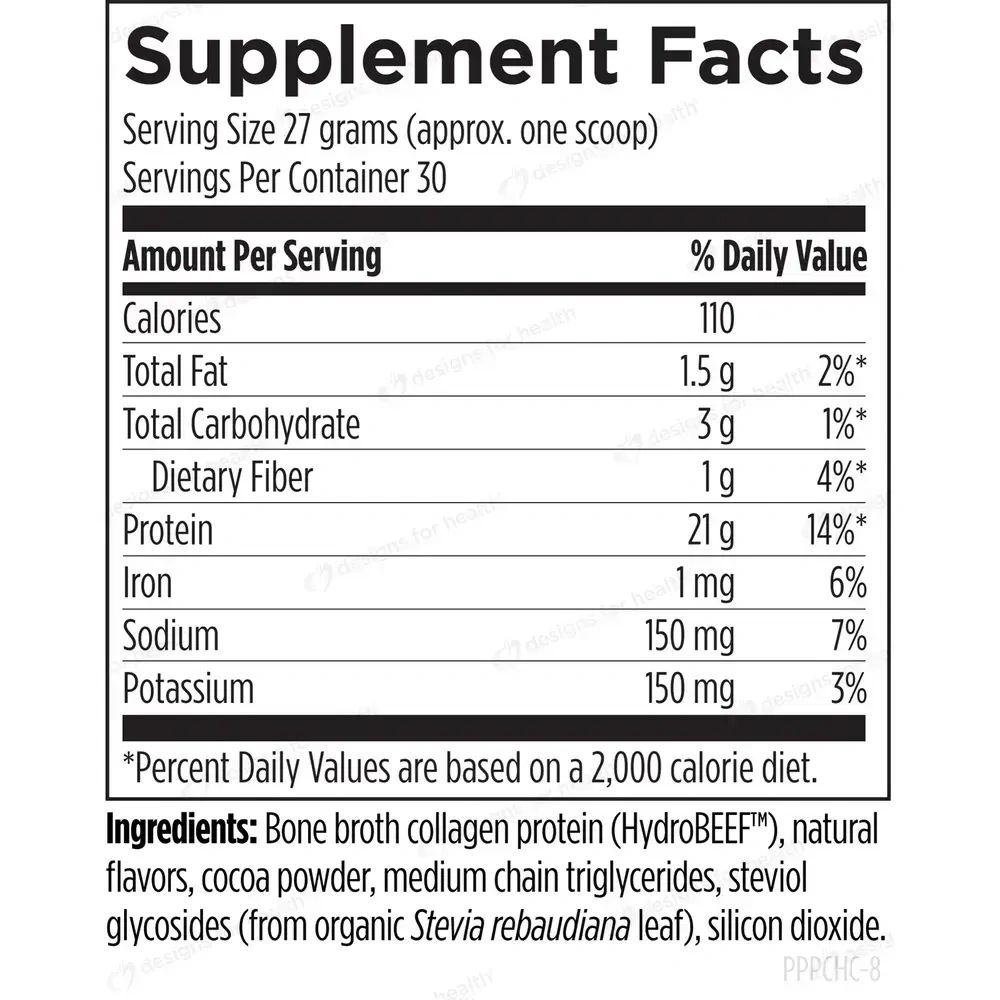 DFH Bone Broth Protein Chocolate label