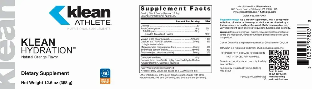 Klean Hydration Natural Orange back