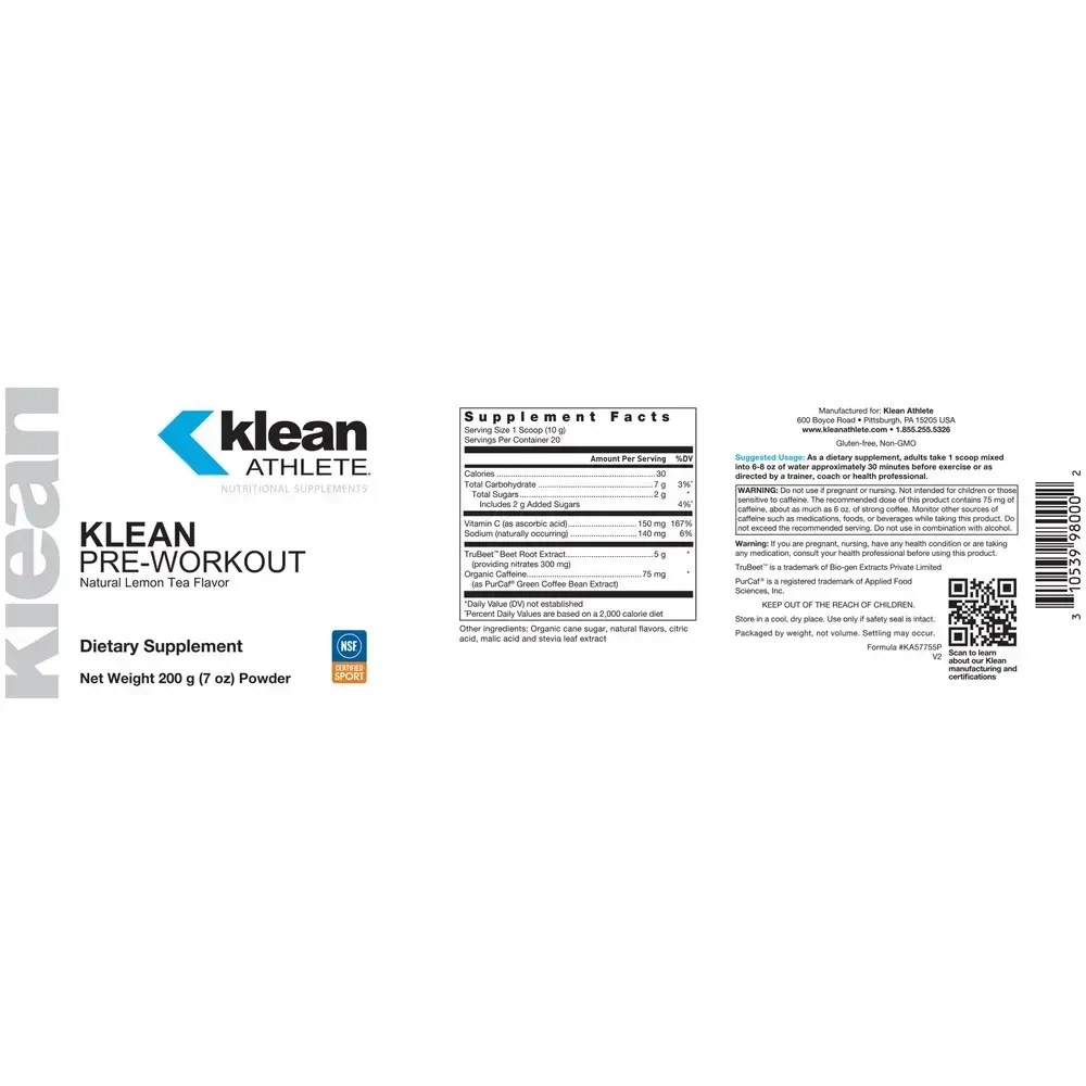 Klean Pre-Workout back