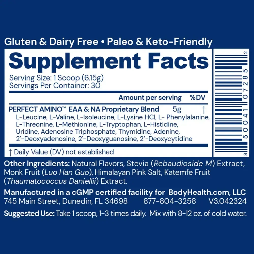 BodyHealth Perfect Amino Powder- Chocolate label
