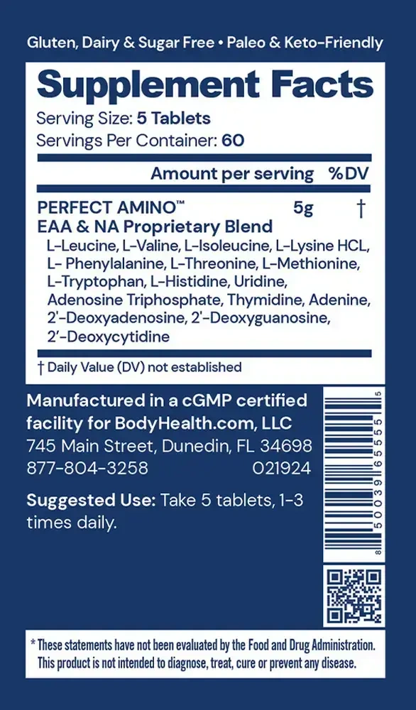 BodyHealth Perfect Amino Tablets label