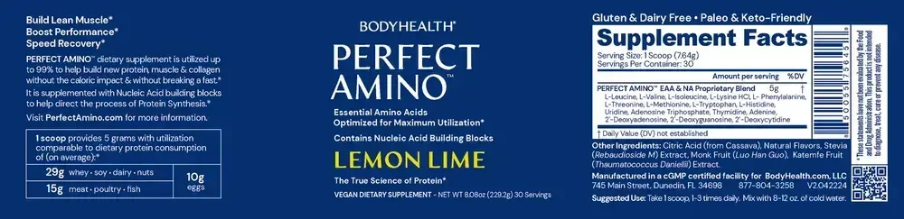 BodyHealth PerfectAmino Powder- Lemon Lime back