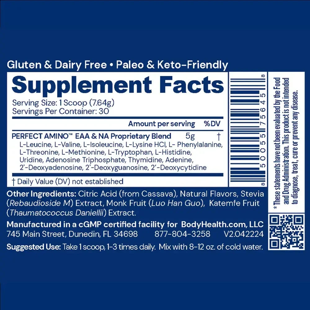BodyHealth PerfectAmino Powder- Lemon Lime label