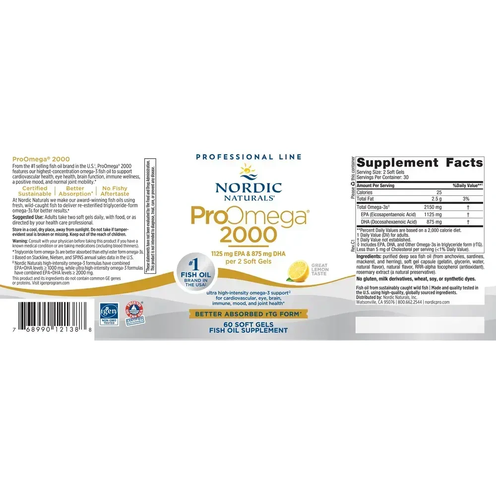 Nordic Naturals ProOmega 2000 Softgels Lemon back