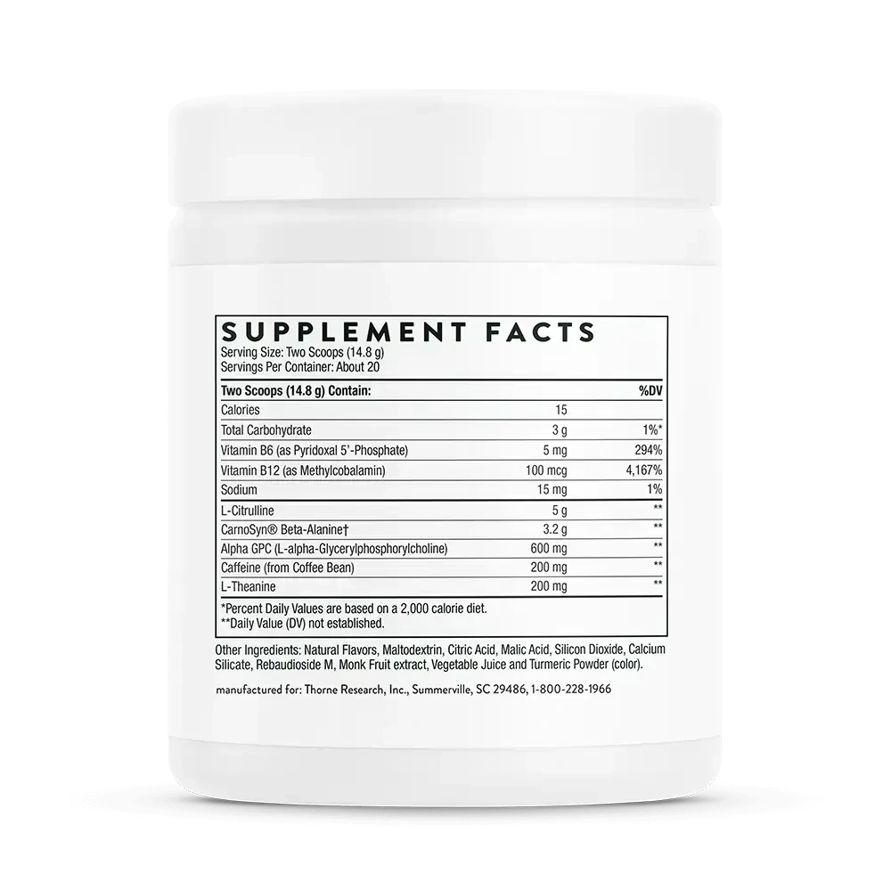 Thorne Advanced Pre-Workout Rainbow Sherbet label