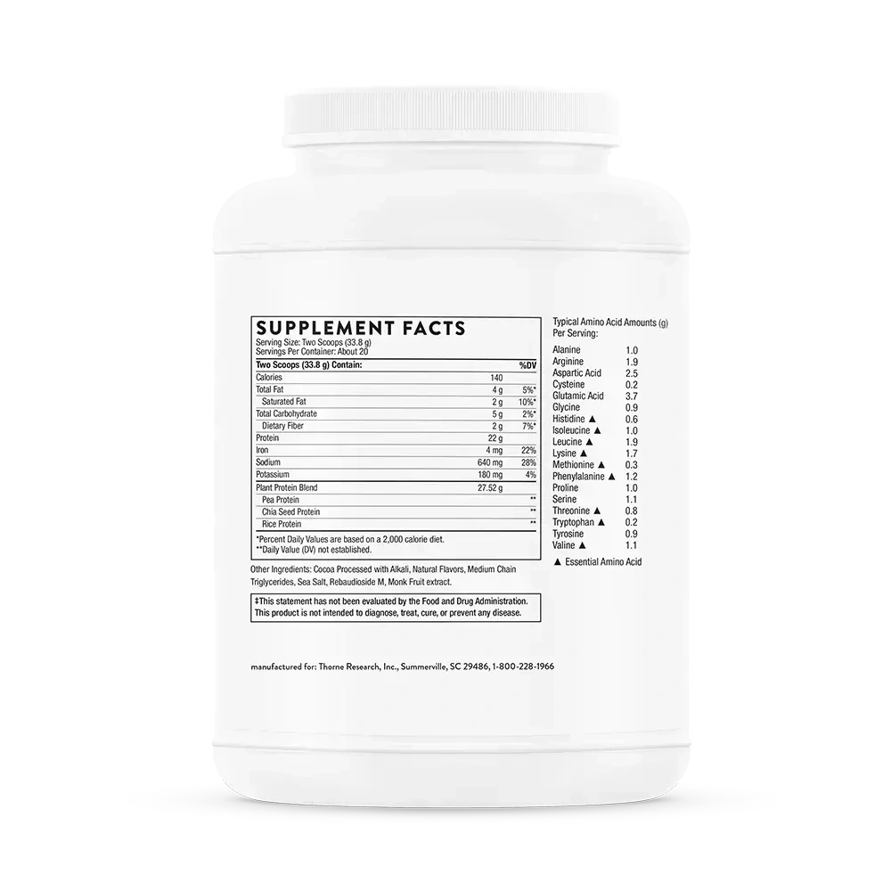 Thorne Plant Protein Chocolate label