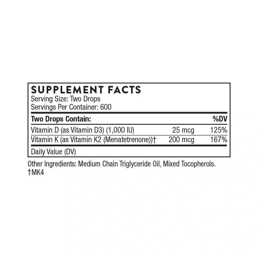 Thorne Vitamin D + K2 Liquid label