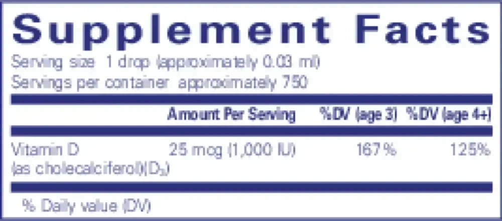 Pure Encapsulations Vitamin D3 Liquid label