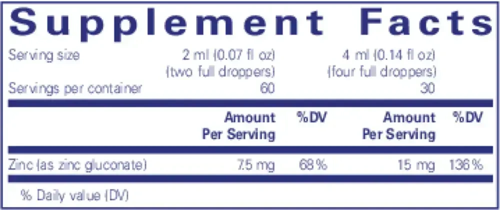 Pure Encapsulations Zinc Liquid 15mg label